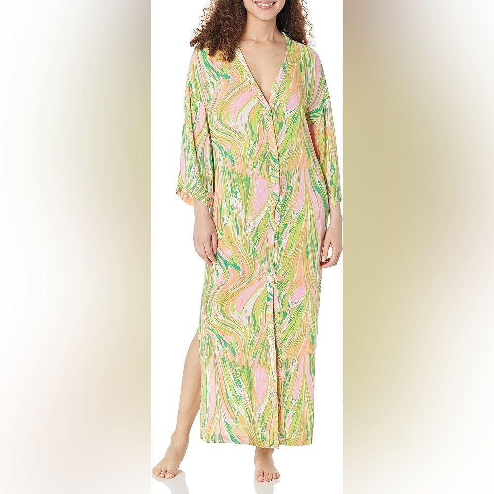 PJ Salvage Women's Loungewear Limeade Duster Cover Up Dress Size S/M